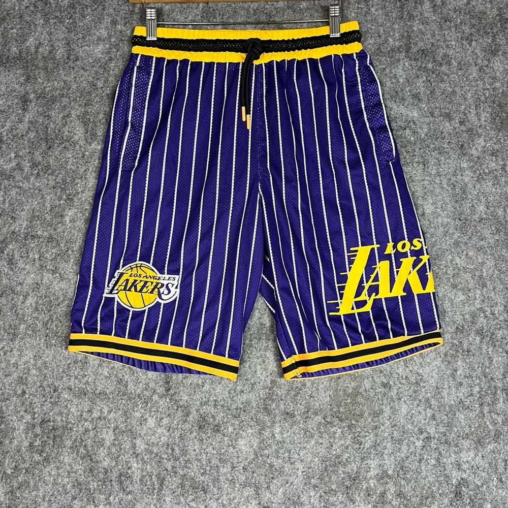 NBA Los Angeles Lakers Purple and Yellow Pinstripe Basketball Shorts Size Small